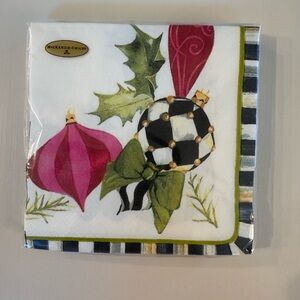 MacKenzie-Childs “Deck the Halls” Festive Napkin - Pink, Green, Black, White